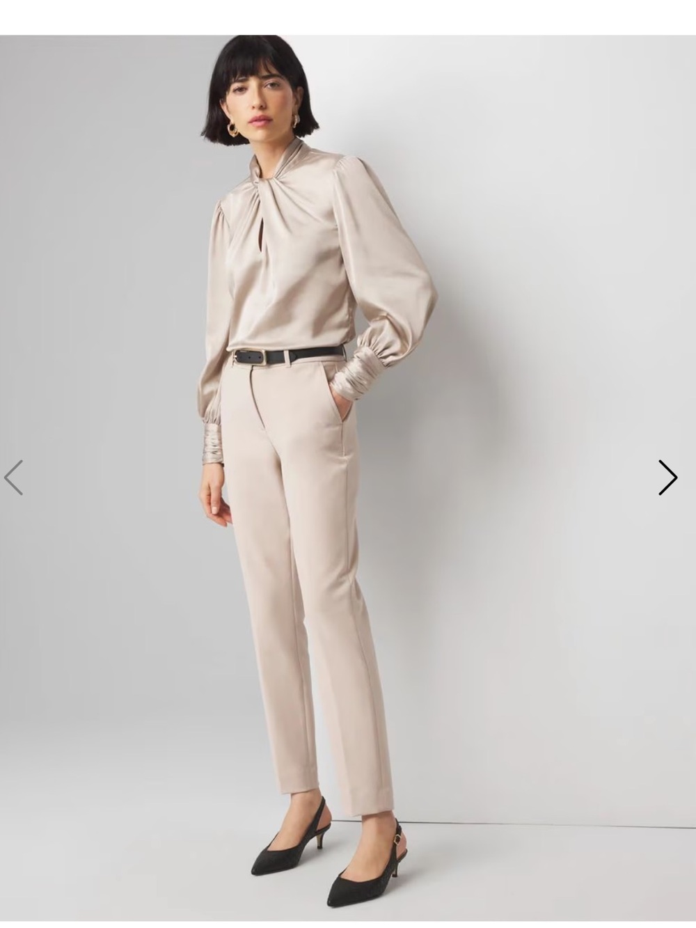 WHBM Classic Slim Ankle Comfort Stretch Pants in Ecru